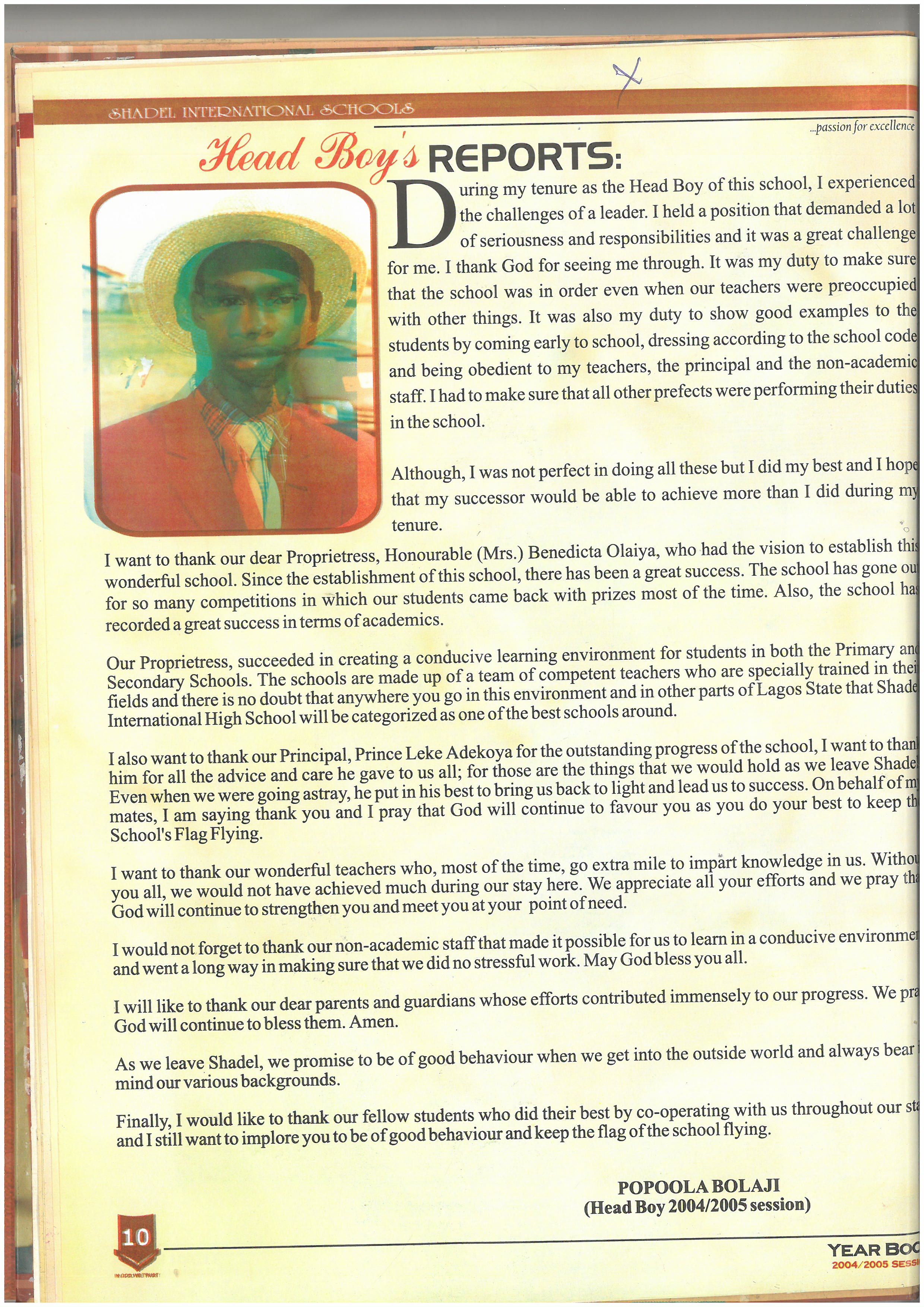 Popoola Bolaji — Head Boy 2004/2005